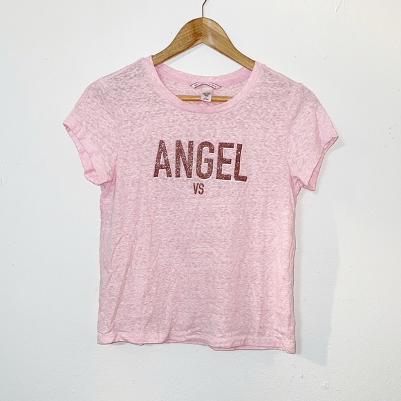 Victoria's Secret Tops - Victorias Secret “angel vs” light pink space dye glitter short sleeve t-shirt